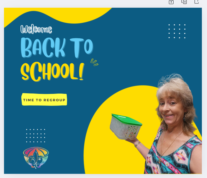 Lisa smiling and holding a FridgeSmart container in front of a bold “Back to School – Time to Regroup” graphic, ready to reset the kitchen for the new season. This week's focus is back-to-school kitchen reset