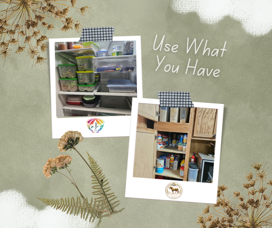 Lisa’s real-life fridge and pantry showing food stored with intention using the Chaos to Cozy Kitchen System™, highlighting leftovers and pantry staples being used on purpose